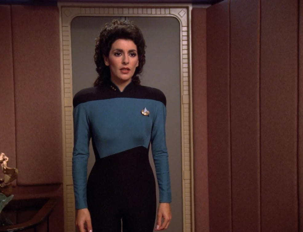 Deanna Troi Tng Season Uniforms Star Trek Why Is Counselor Troi In Uniform In ST: TNG " Deanna Troi Tng Season Uniforms Star Trek Why Is Counselor Troi In Uniform In ST: TNG "