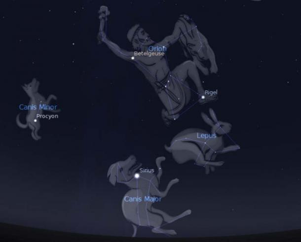 Representations of ‘The Orion Entourage’ created using Stellarium. Representations of ‘The Orion Entourage’ created using Stellarium.