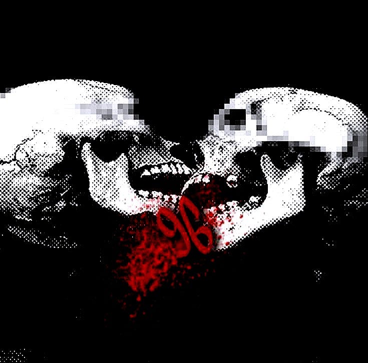 This may contain: two people with their mouths open in the middle of a black and white photo,