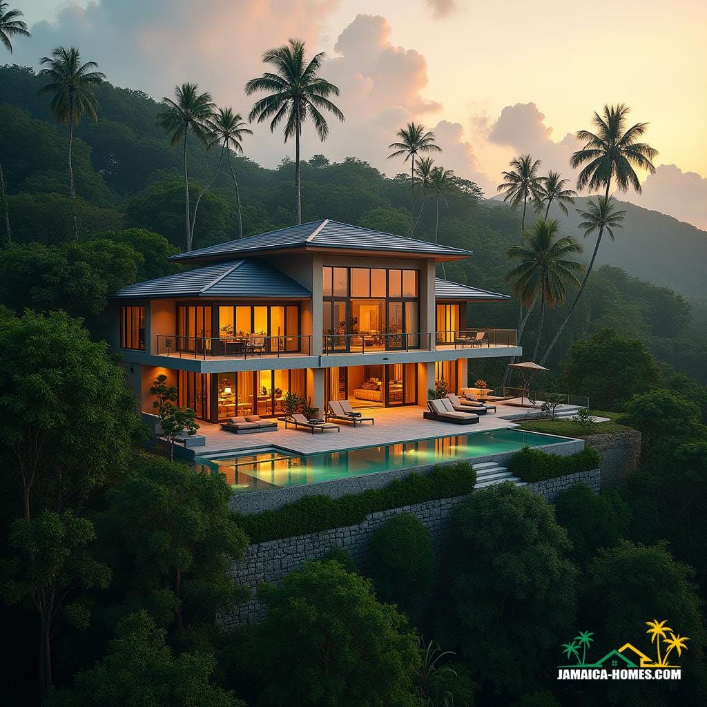 Modern property real estate in Jamaica, luxurious villas and estates nestled in lush tropical landscapes