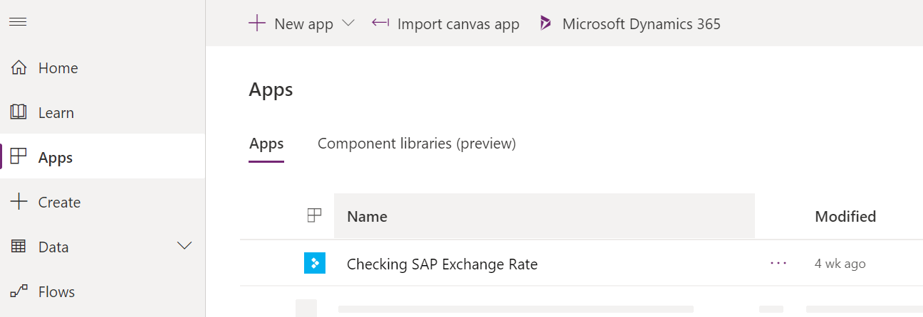 Access apps from Microsoft power platform home from the left hand side menu