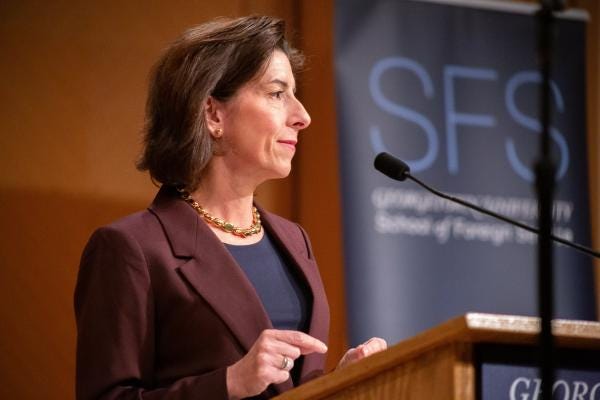 U.S. Secretary of Commerce Gina Raimondo delivers speech at Georgetown University’s School of Foreign Service. U.S. Secretary of Commerce Gina Raimondo delivers speech at Georgetown University’s School of Foreign Service.