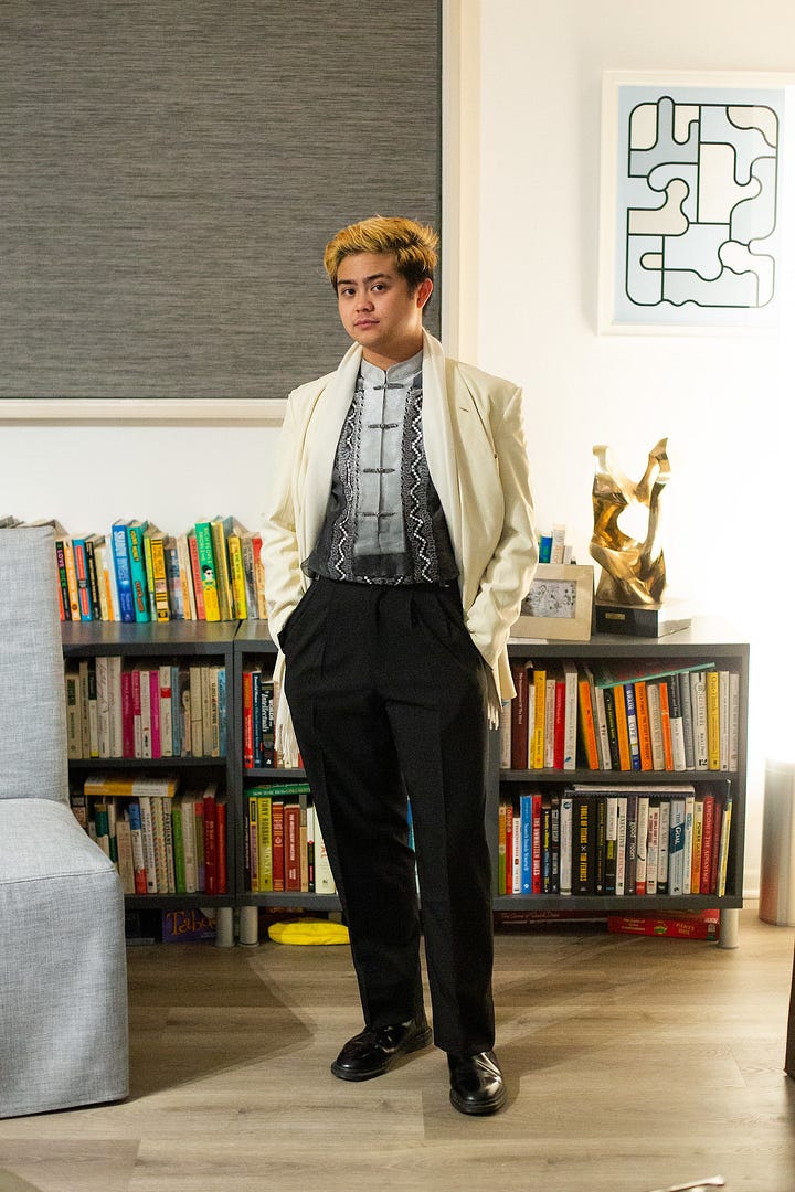 Photos of man dressed in coat over barong.