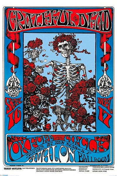 Grateful Dead Poster 24x36 Skeleton Roses Avalon Ballroom Omar Khayyam ...