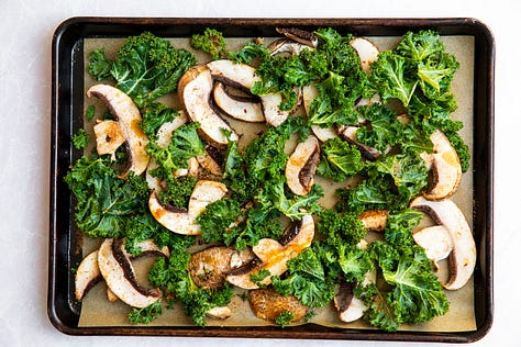 Process shots showing how to make mushroom and kale reubens sandwiches.
