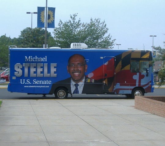 Michael Steele's ride on his 24-county Maryland tour. Michael Steele's ride on his 24-county Maryland tour.