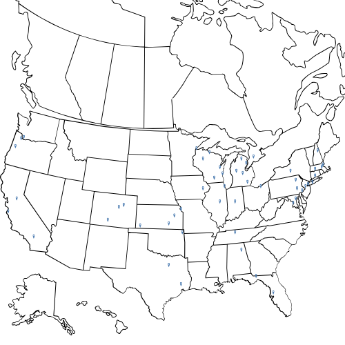 Map of the U.S. and southern Canada with location markers for participants in the National Forum for Privacy Literacy