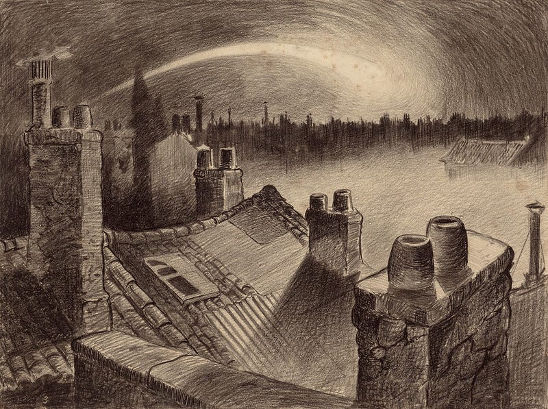 HENRIQUE ALVIM CORRÊA - Falling Star, from The War of the Worlds, Belgium edition, 1906 (illustration is featured in Book I- The Coming of the Martians, Chapter II- "The Falling Star,")