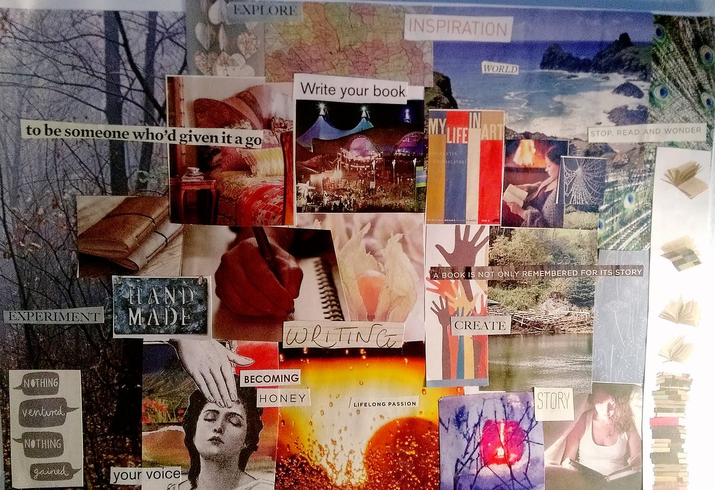 pictures cut from a magazine and stuck together with words