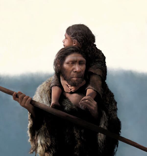 An artist’s rendering of a Neanderthal father and daughter. DNA from fossils in a Russian cave have revealed the first known Neanderthal family. An artist’s rendering of a Neanderthal father and daughter. DNA from fossils in a Russian cave have revealed the first known Neanderthal family.