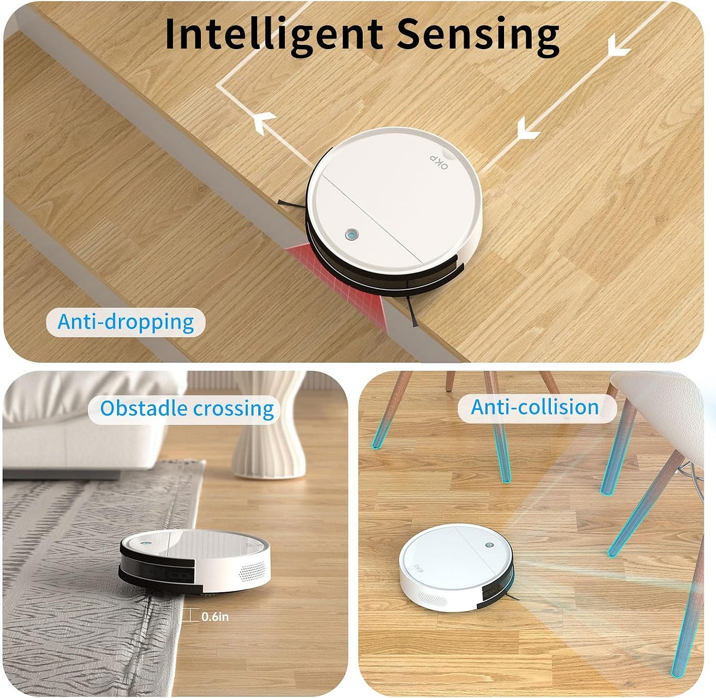 OKP Robot Vacuum Cleaner 2500Pa, 120 Min Runtime, Robotic Vacuum Cleaner with Schedule, WiFi/App/Alexa, Self-Charging, Slim Design, Quiet, Perfect for Hard Floors, Pet Hair, Carpets, K5