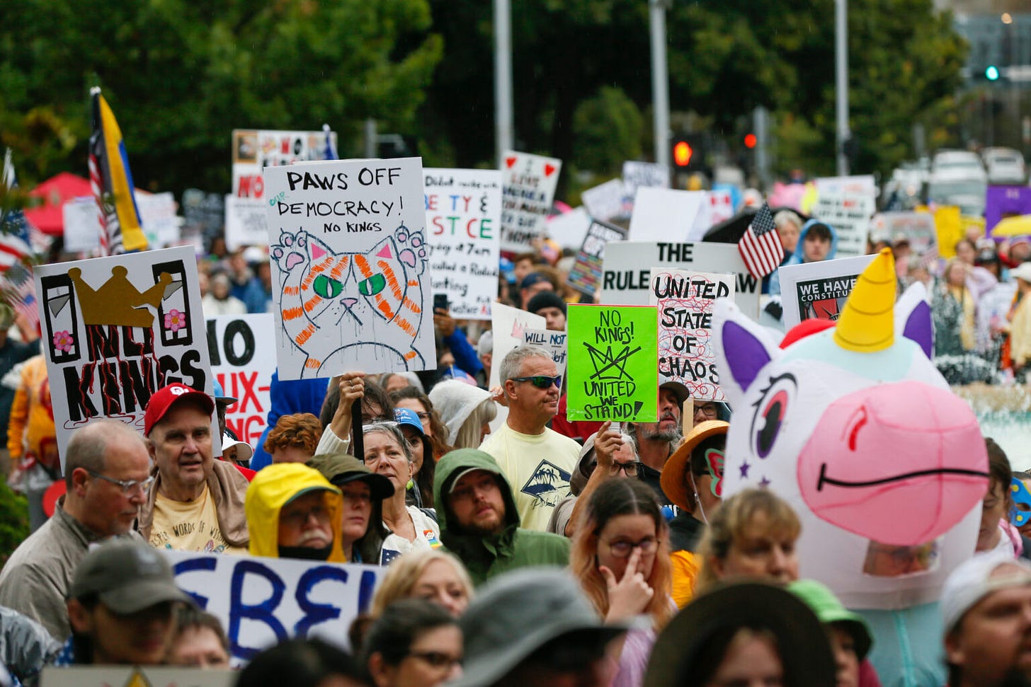  People attend the No Kings rally in downtown Oklahoma City, Saturday, Oct. 18, 2025. (Photo by Nate Billings/For Oklahoma Voice)
