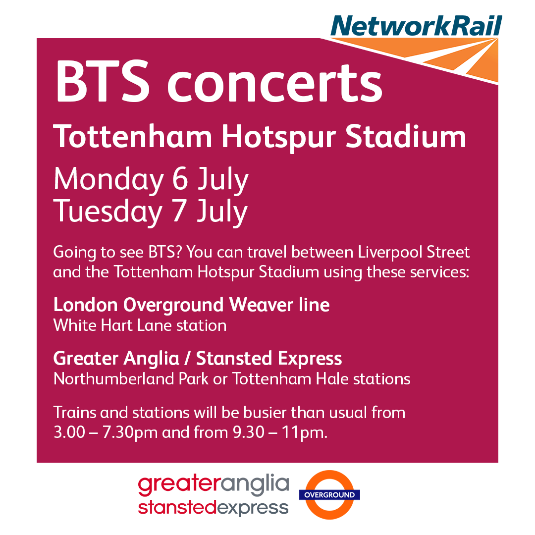 Network Rail poster advising people on how to travel to a concert.
