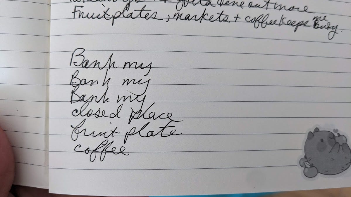 a handwritten notebook page about banh mis