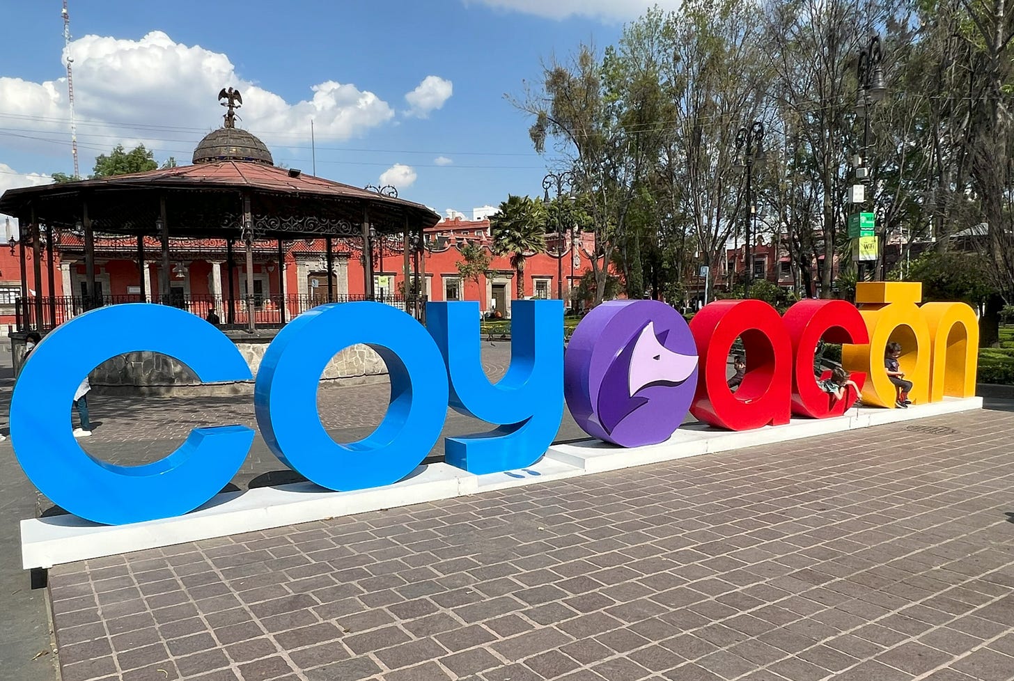 Large sign for the Coyoacan neighborhood in Mexico City
