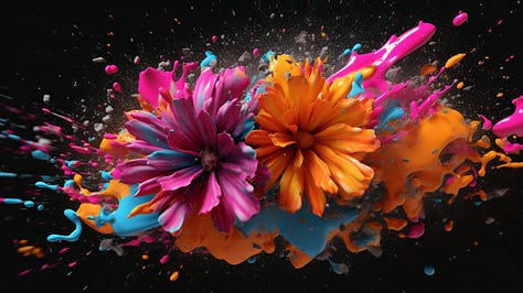 Flowers splash paint, 3D, in graffiti art style, UHD