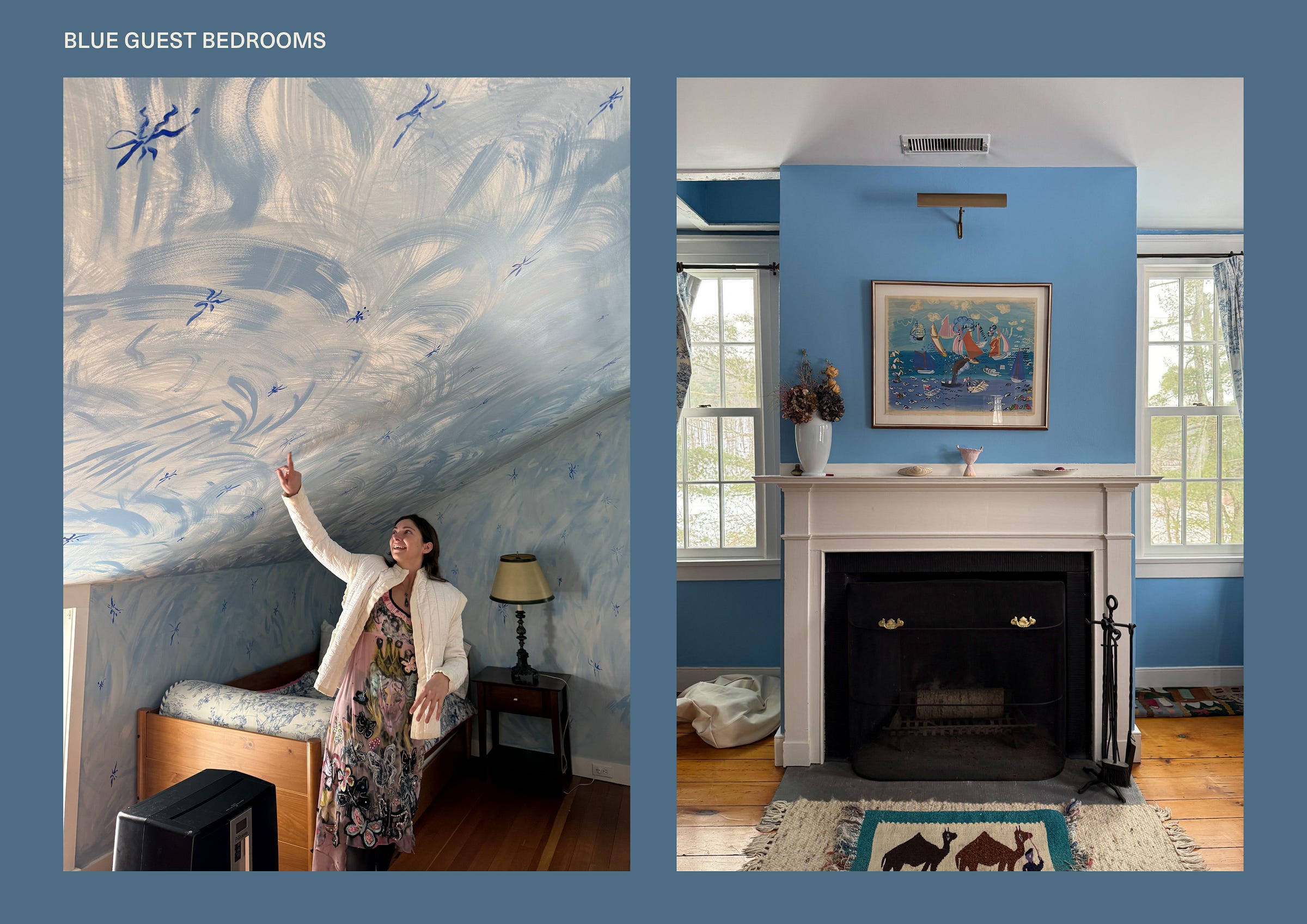 Blue bedroom with hand painted mural