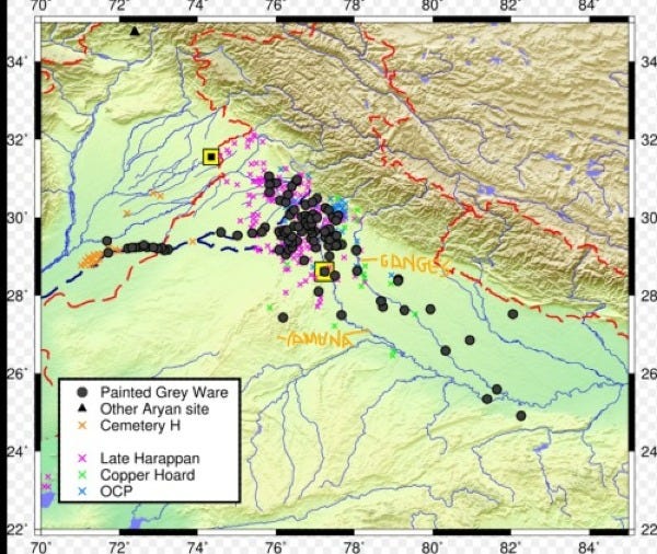 Map of the archaeological artefacts of communities after the collapse of the Harappan civilisation Map of the archaeological artefacts of communities after the collapse of the Harappan civilisation