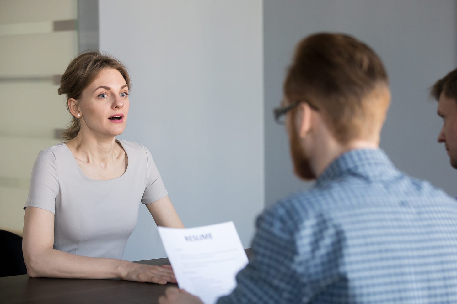 Anxious looking person in a job interview