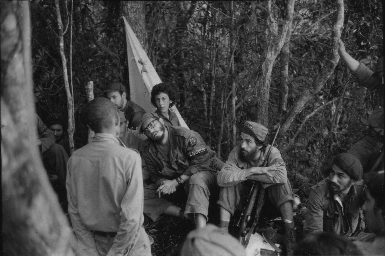Fidel Castro with his five-member revolutionary tribunal in a court-martial of a local peasant, 1957.