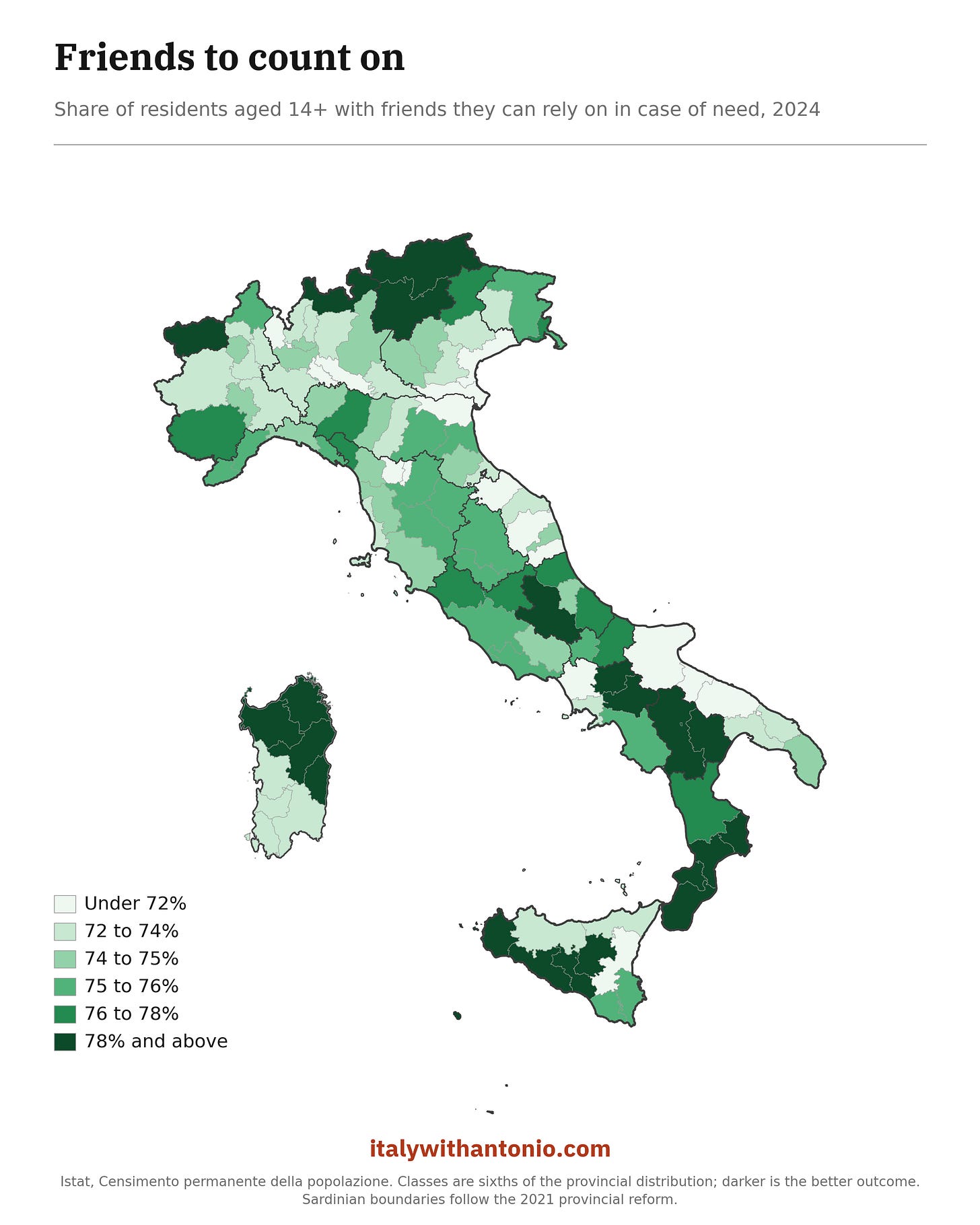 Italy’s map of people able to count on friends