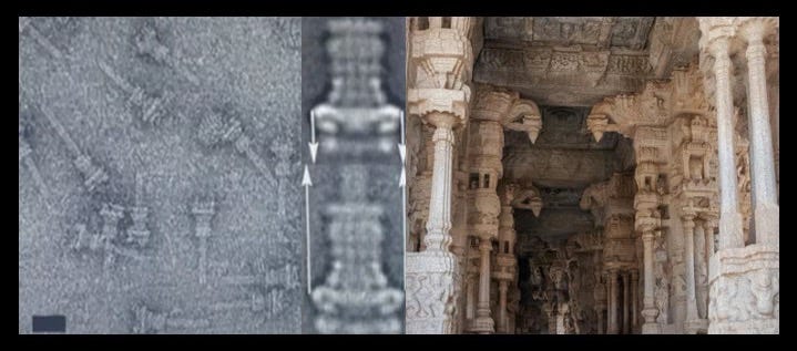 picture of bacterial injection system needle and Hampi pillars