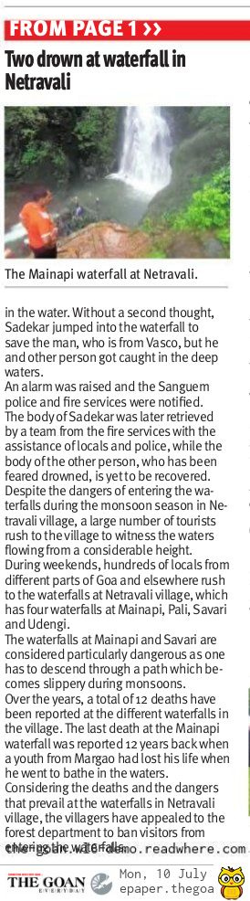 Netravali Waterfall deaths in Goa