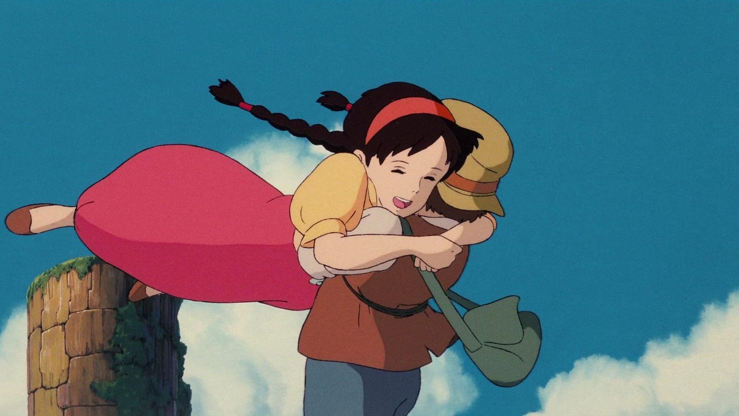 Castle in the Sky | Still features Sheeta falling into Pazu's arms.