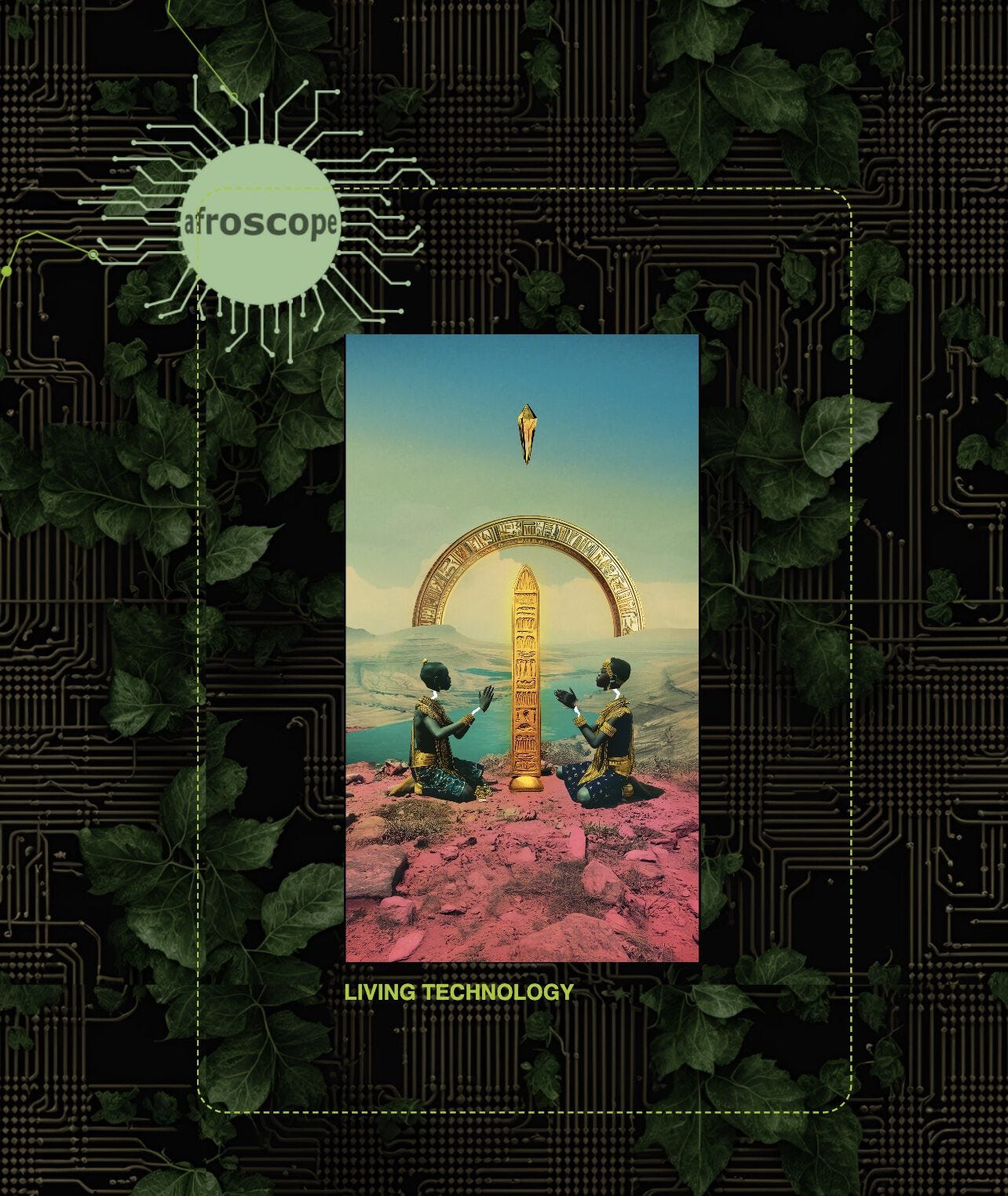 Exhibition view on common.garden, AFROSCOPE, LIVING TECHNOLOGY, 2024, Digital Collage Animation, 2398 × 4260, Edition 25