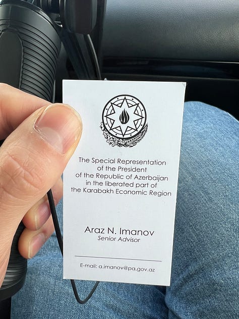 An encounter with Araz Imanov (Senior Advisor to the President), and surrounding remnants of the First Nagorno-Karabakh War near Fuzuli.