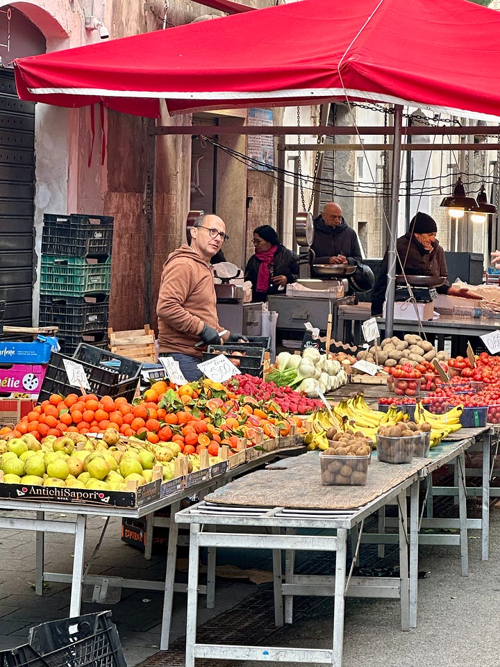 Images show street scenes from Sicily