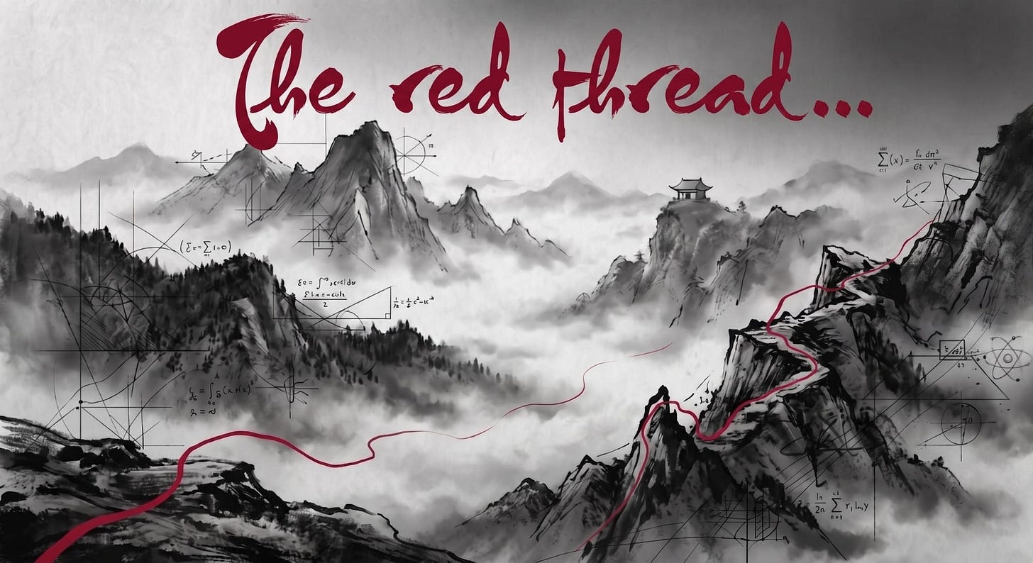 *Placeholder. Visual identity for The Monotrope not yet operator-defined; flagging for operator review before image generation.* Working direction: a single slender thread of deep red drawn diagonally across a muted ink-wash field; no figure, no scene, no decoration. The thread unbroken but not taut. Atmospheric, not illustrative.
