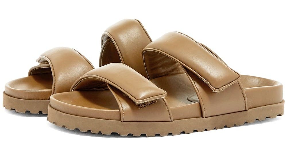 Gia Borghini Women's x Pernille Perni 11 Double strap flat sandal in Café Gia Borghini Gia Borghini Women's x Pernille Perni 11 Double strap flat sandal in Café Gia Borghini