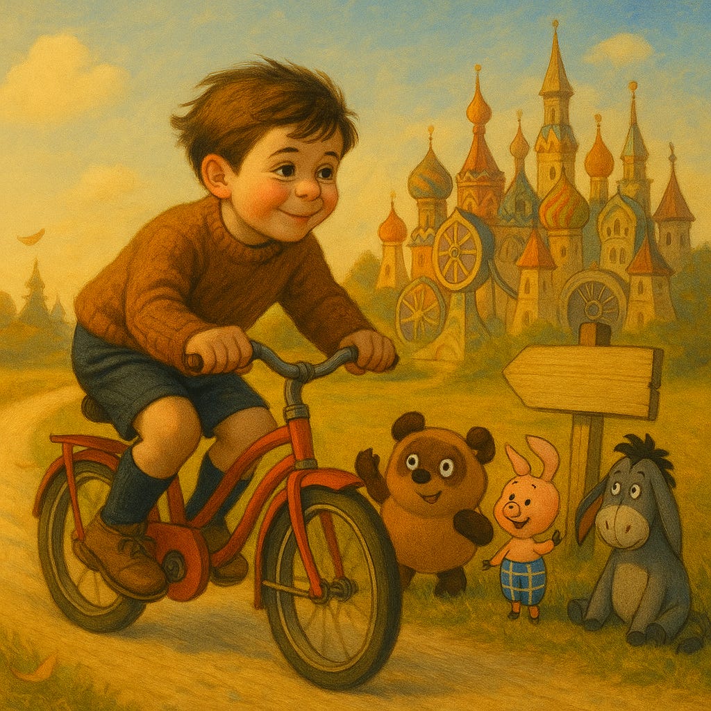Boy on Bicycle Towards Fairytale City