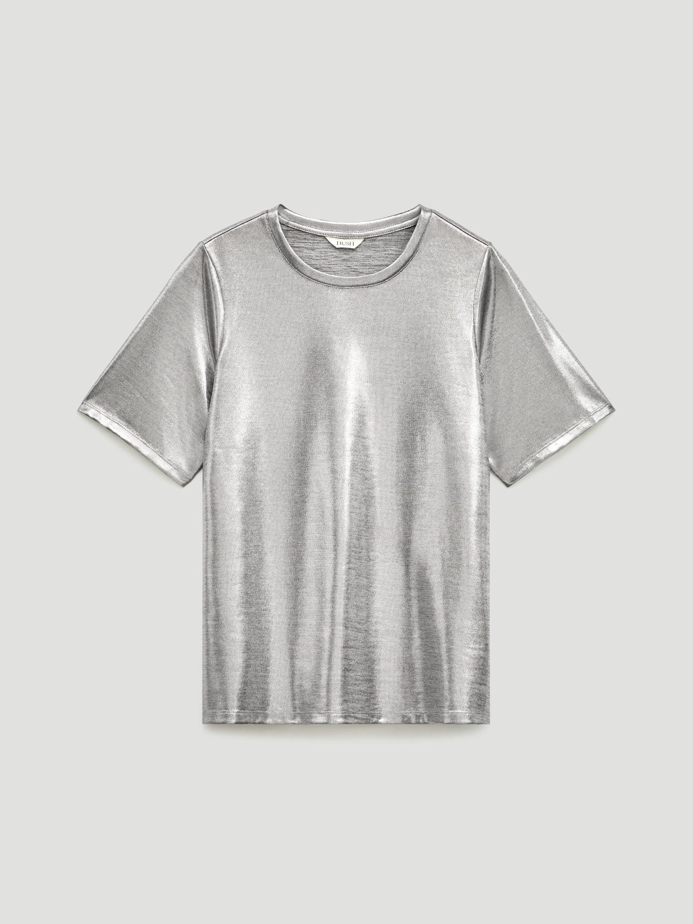 Reece Crew Neck Metallic Slub T-Shirt | Silver Metallic