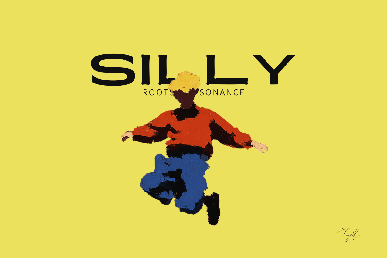 Cover image featuring a textured, painterly child jumping in mid-air against a pale yellow background. The figure overlaps the centered keyword SILLY. Part of the Roots & Resonance series at The Subtext Review. Cover image featuring a textured, painterly child jumping in mid-air against a pale yellow background. The figure overlaps the centered keyword SILLY. Part of the Roots & Resonance series at The Subtext Review.