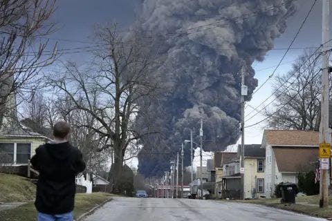 AP A smoke cloud rises above East Palestine after the train derailment AP A smoke cloud rises above East Palestine after the train derailment