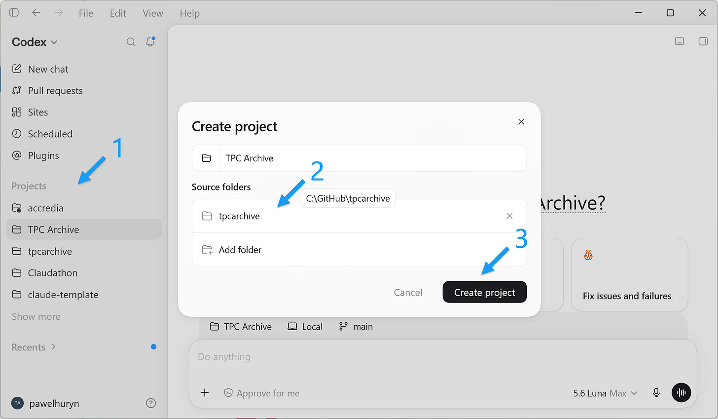 ChatGPT desktop app, Projects panel, opening an existing folder or creating a new one. ChatGPT desktop app, Projects panel, opening an existing folder or creating a new one.