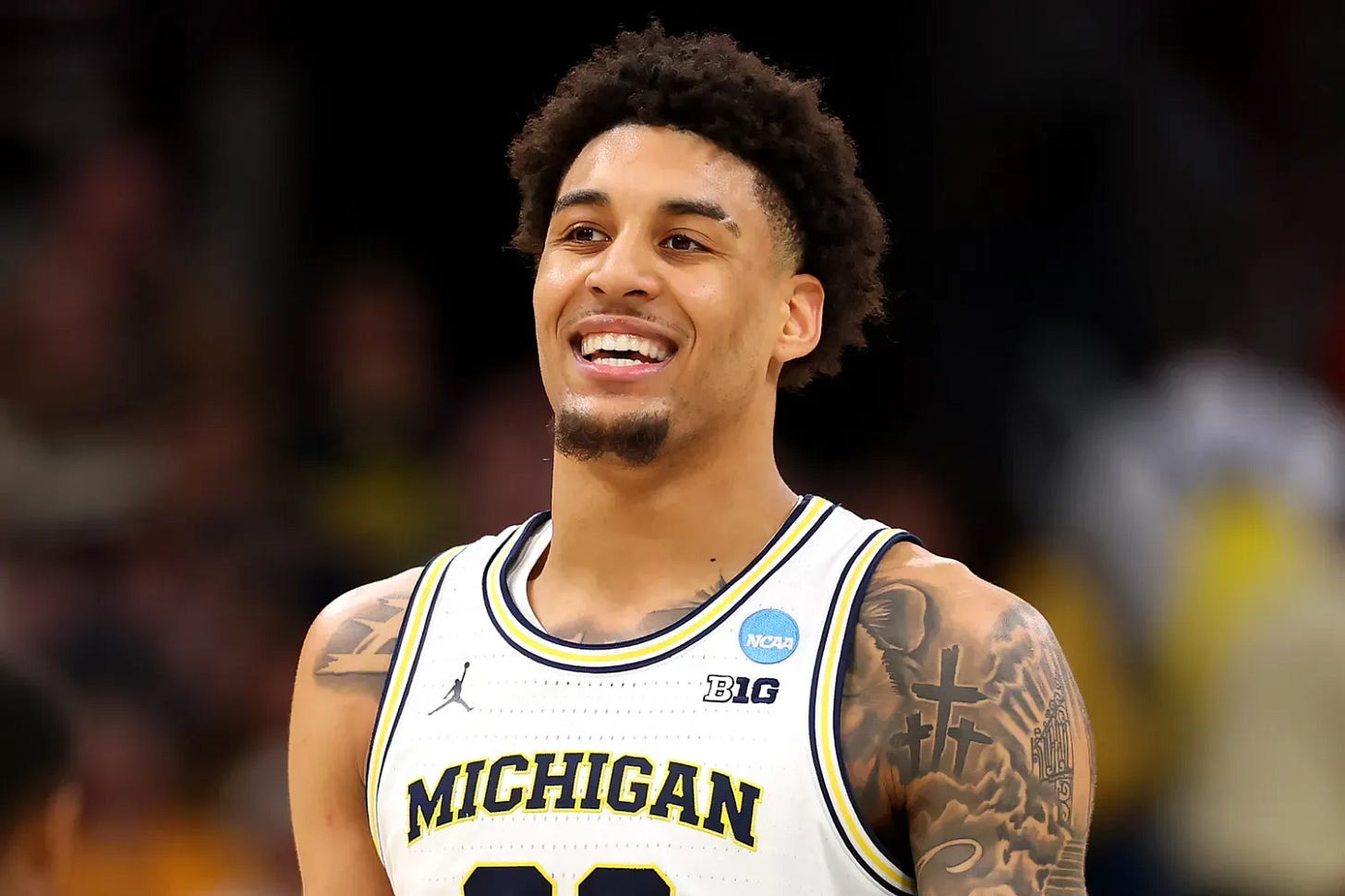 Yaxel Lendeborg of the Michigan Wolverines during the Elite Eight of the 2026 NCAA Men's Basketball Tournament on March 29, 2026, in Chicago.