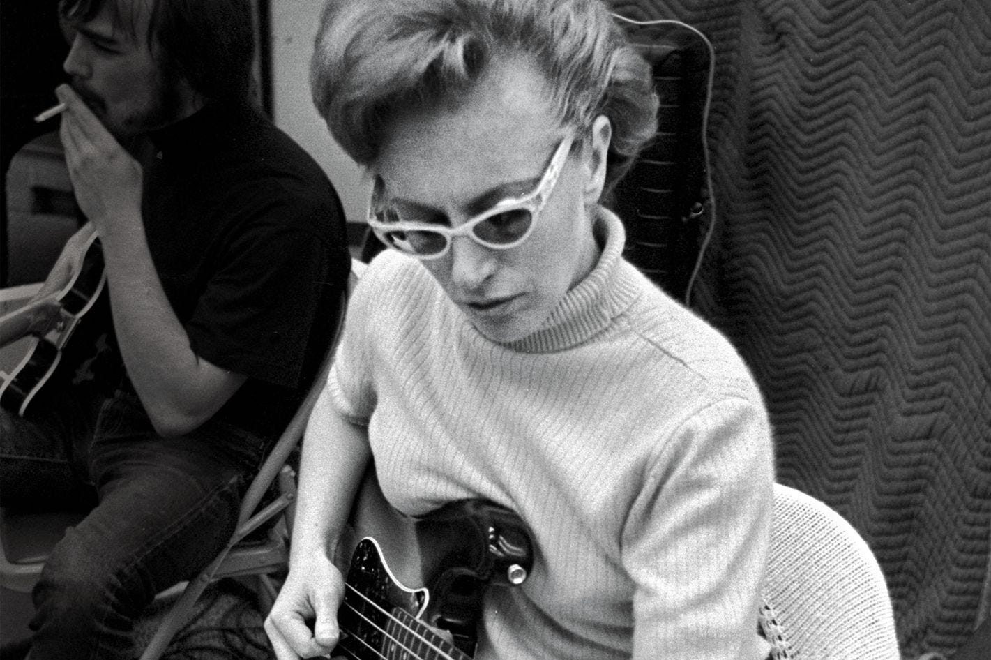 Carol Kaye playing bass at a session