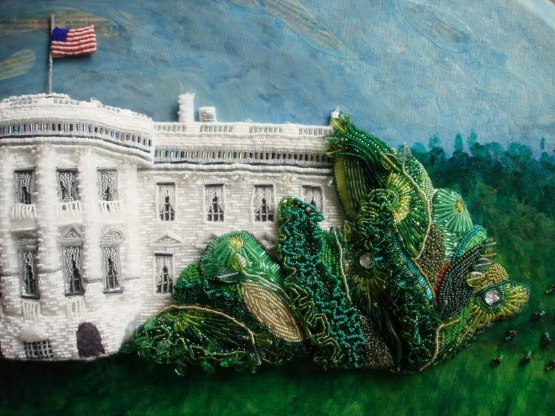 bead painting Barrack Obama Bo White House pop art bead embroidery blog relief art beadwork on canvas bead painting Barrack Obama Bo White House pop art bead embroidery blog relief art beadwork on canvas