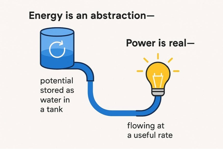 Figure 1. Energy is an abstraction--Power is real. Source: Labyrinth Consulting Services, Inc.