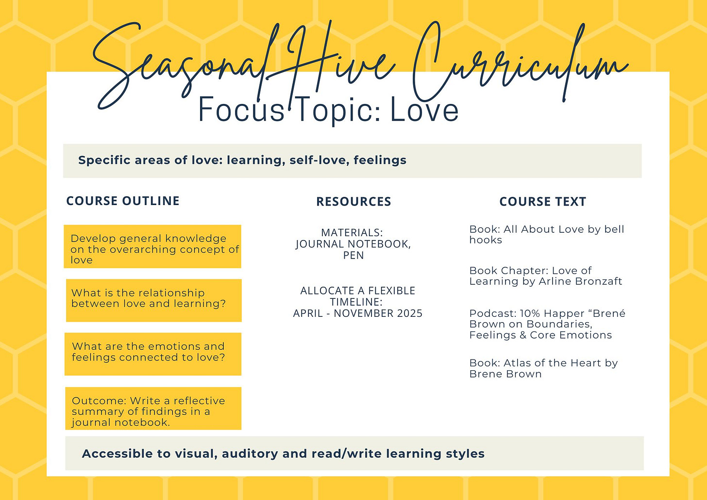 Personal curriculum, seasonal hive curriculum, love