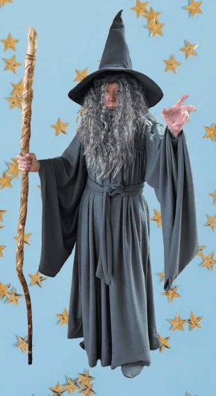 A wizard costume with staff