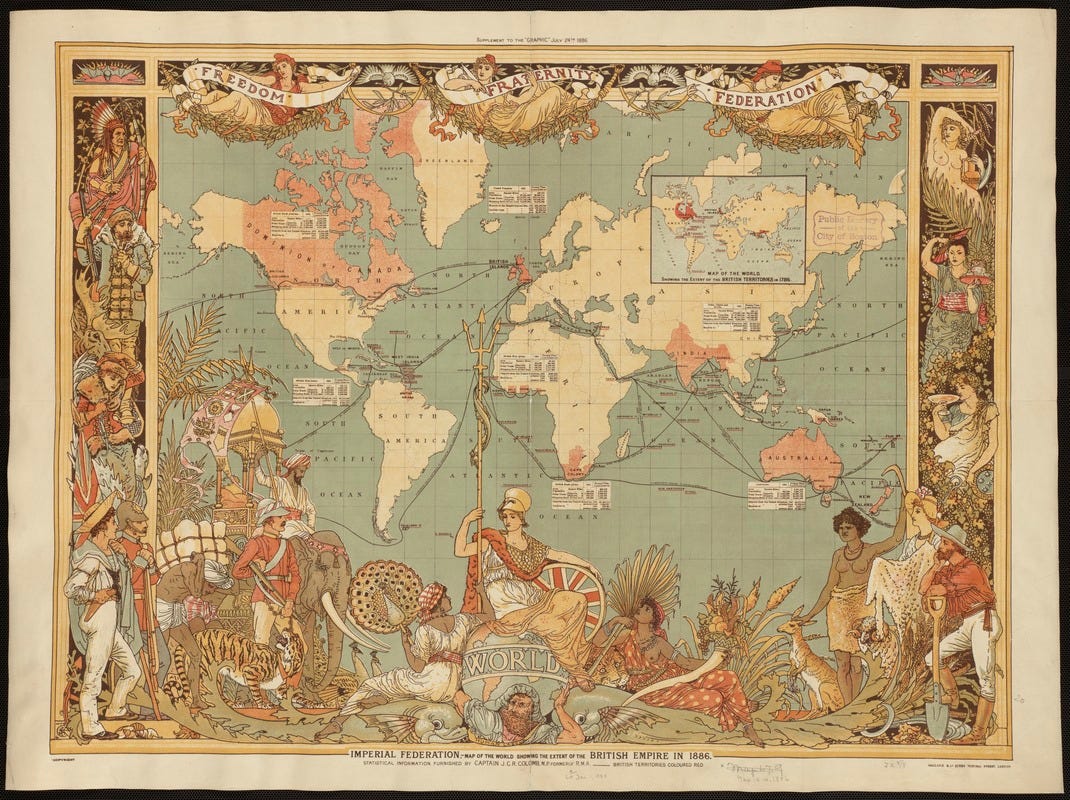 Imperial Federation, map of the world showing the extent of the British Empire in 1886 Imperial Federation, map of the world showing the extent of the British Empire in 1886