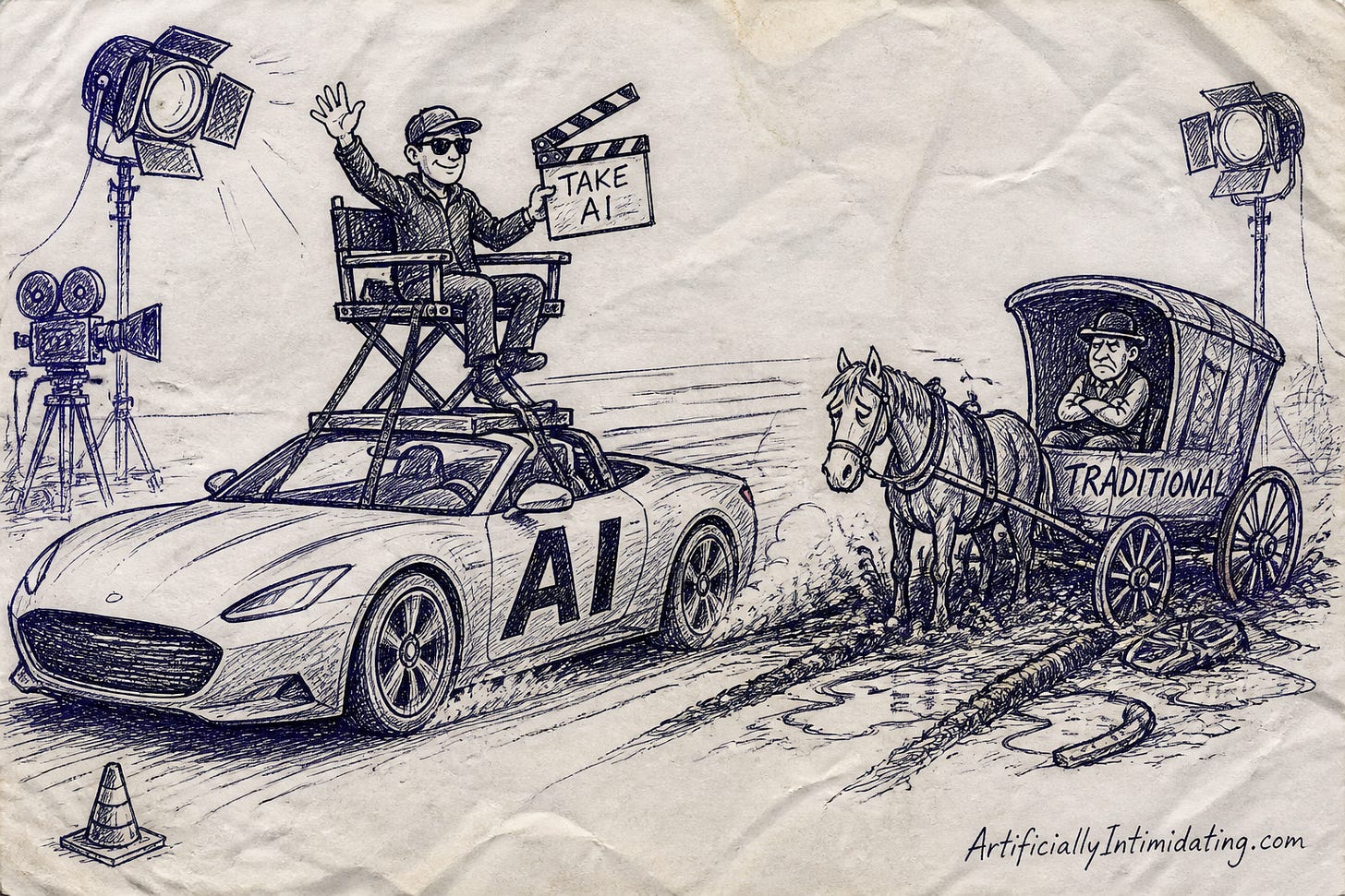 Lucas's view of the AI debate: one lane's moving, the other's stuck in the mud. Lucas's view of the AI debate: one lane's moving, the other's stuck in the mud.