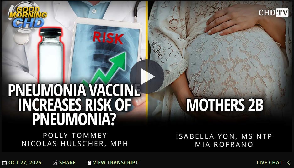 Vaccine Failure & More from Childrenβs Health Defense and Nicolas Hulscher: Pneumonia Vaccine Increases Risk of Pneumonia? + Microneedle QR code immunization + Breaking autism study + Mothers 2B. Vaccine Failure & More from Childrenβs Health Defense and Nicolas Hulscher: Pneumonia Vaccine Increases Risk of Pneumonia? + Microneedle QR code immunization + Breaking autism study + Mothers 2B.