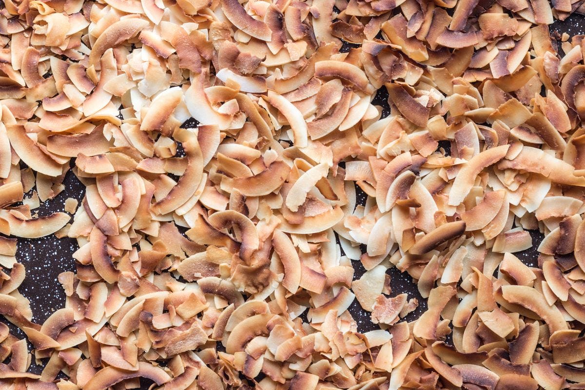 Toasted coconut flakes. Toasted coconut flakes.