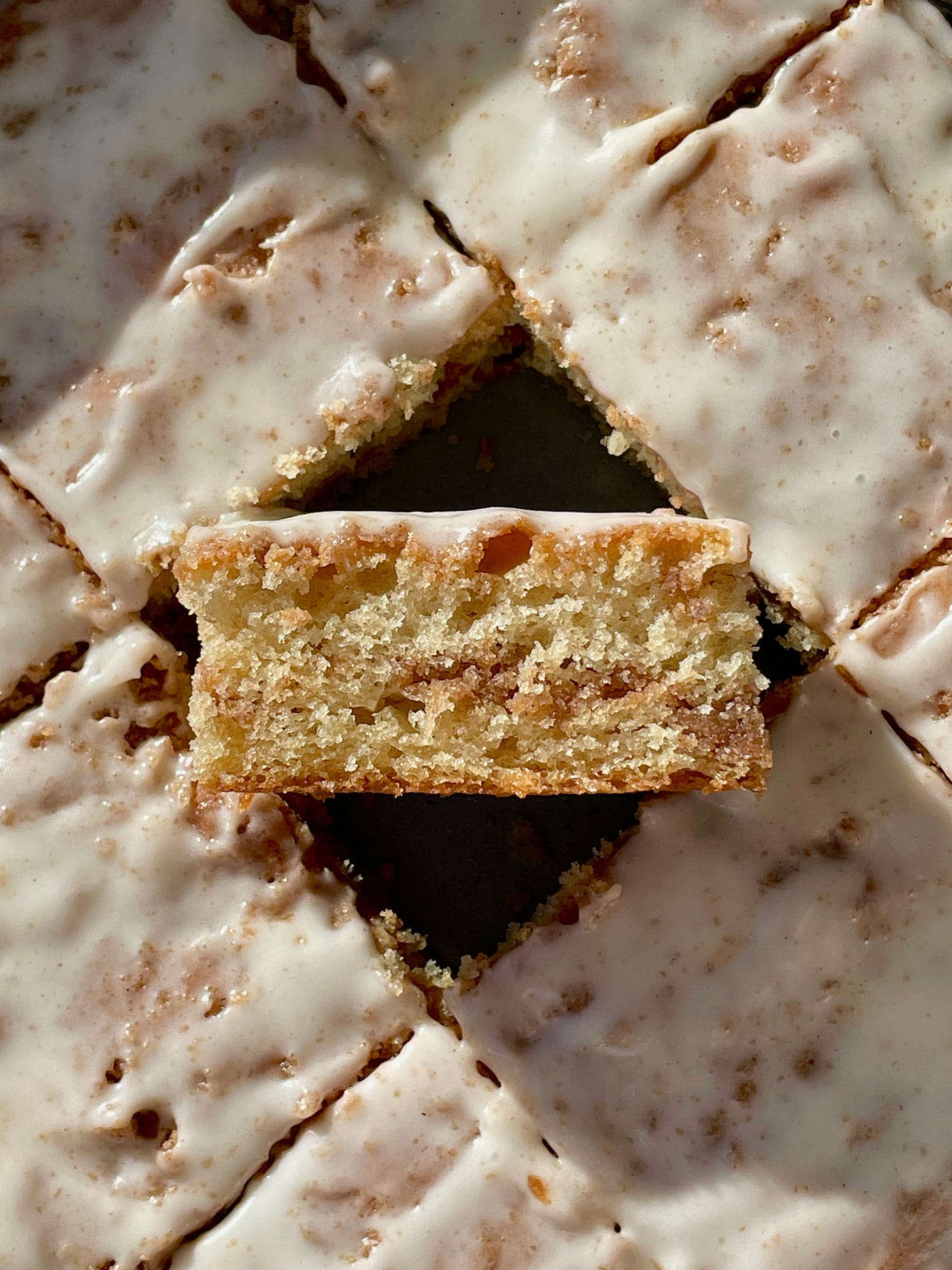 cross-section slice of glazed coffee cake
