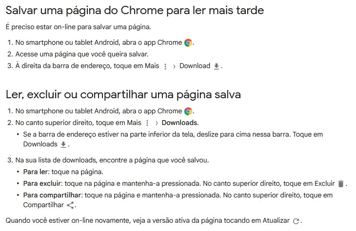 Passo a passo do Google Chrome para salvar páginas da internet (Reprodução)